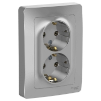 Розетка 2-м СП Blanca 16А IP20 250В с заземл. без защ. шторок алюминий SchE BLNRS001023